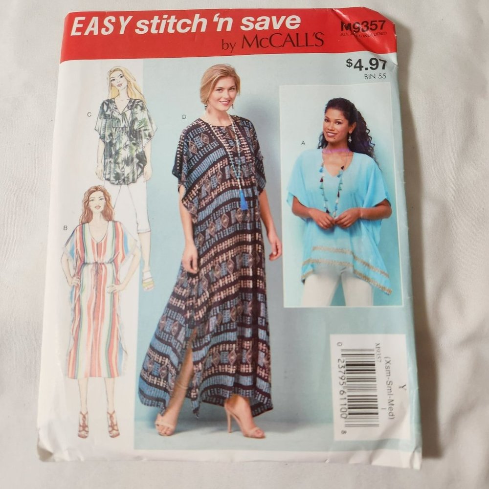Easy Stitch N Save McCalls Pattern M9357 Caftan, Tunic, Peasant blouse, midi dre